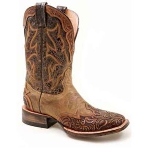 Stetson Ladies Hand Tooled Wingtip 2Tone Boots